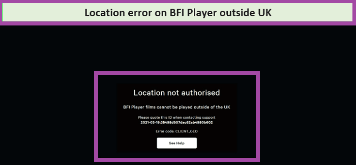 BFI Player geo-restriction error messge when unblock in Nigeria or-outside UK