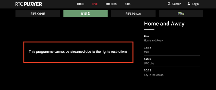 RTE Player geo-restriction error message